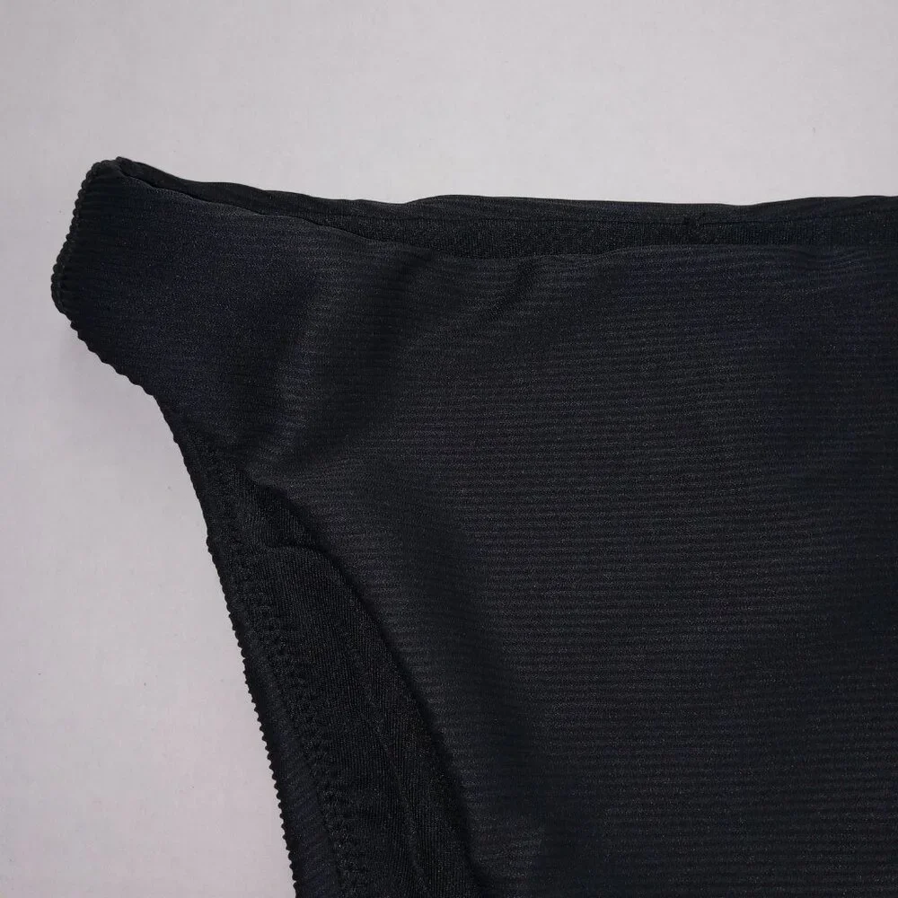 J. Crew Women's Ribbed High Rise Cheeky Bikini Bottom Size XXS Black Swim